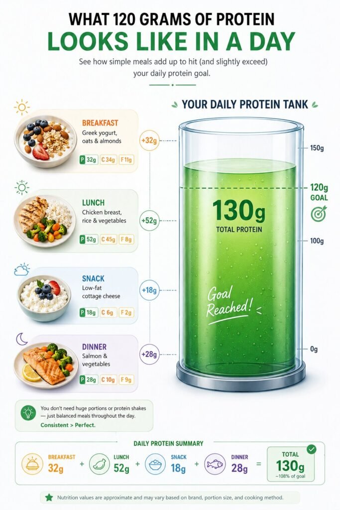 A visual representation of what a 120-grams of protein look like