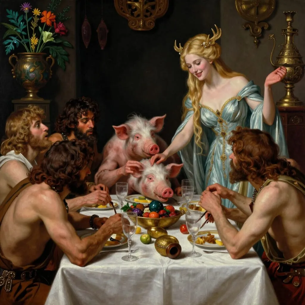 Illustrated version of Circe's meal being presented